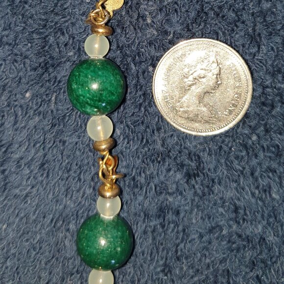 ✨ Vintage Aventurine & Milky Quartz Gold Tone Necklace – Boho Natural Aventurine - Picture 7 of 12